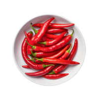 AI generated Red hot chili peppers in a bowl isolated on transparent background png