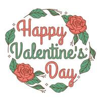 Happy Valentines Day with leaves and roses vector