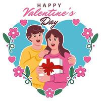 contento San Valentín día saludo tarjeta con linda Pareja en amor vector