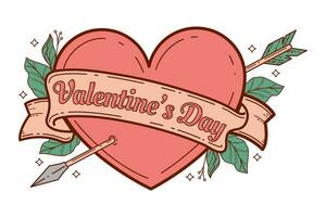 Happy Valentines Day with heart wrapped in ribbon and arrow vector