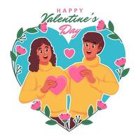 contento San Valentín día saludo tarjeta con linda Pareja en amor vector