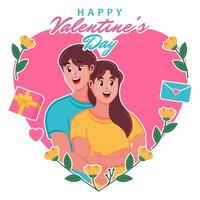 Happy Valentine's Day greeting card with cute couple in love vector