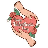 Valentines day greeting card with hands holding heart and roses vector