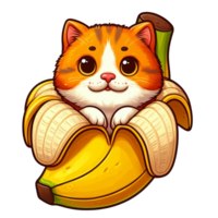 Funny cat in a banana graphic illustration png