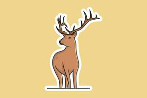 Beautiful Deer with Antler Horn Sticker vector illustration. Animal nature icon concept. Wildlife animal deer sticker design logo with shadow.