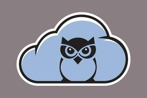 Owl Cloud logo vector in modern colorful logo sticker design. Owl and cloud sticker design vector isolated on blue background.