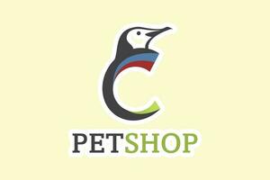 Penguin C Letter with Cute Sticker Shape icon logo design, Simple color template design. vector