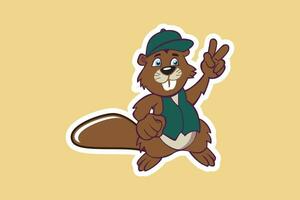 Squirrel with Victory Sign Sticker Cartoon vector illustration. Cute squirrel cartoon sticker design icon. Animal food icon concept