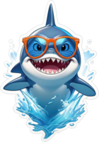 ai généré mignonne bleu requin autocollant png