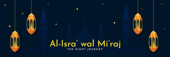 Al-Isra' wal Mi'raj Night Journey of the Prophet Muhammad. Islamic background design. Banner, poster, card template. Vector Illustration