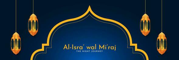 Al-Isra' wal Mi'raj Night Journey of the Prophet Muhammad. Islamic background design. Banner, poster, card template. Vector Illustration