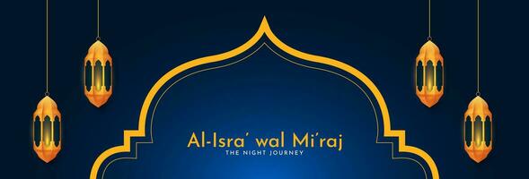 Al-Isra' wal Mi'raj Night Journey of the Prophet Muhammad. Islamic background design. Banner, poster, card template. Vector Illustration