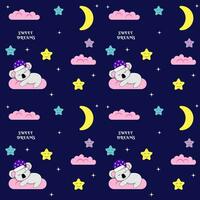 Sleep seamless pattern with clouds, stars, coala and moon. Children pattern vector