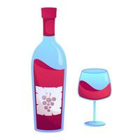 Wine bottle with glass on white background, vector illustration