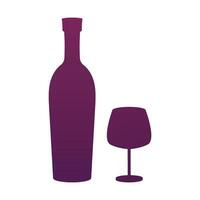 Silhouette of a wine bottle with a glass on a white background vector