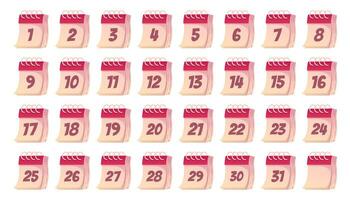 Set of calendars, 31 days of the month vector