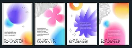 A set of abstract posters with blurred shapes. Gradient template in retrofuturism style, retro wave, y2k, 2000s. Bright acidic colors on a white background vector