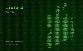 Ireland Map Shown in Binary Code Pattern. Matrix numbers, zero, one. World Countries Vector Maps. Digital Series