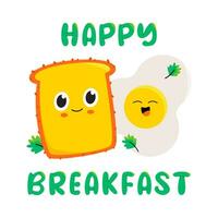 Cute smile scrambled eggs and toast characters vector