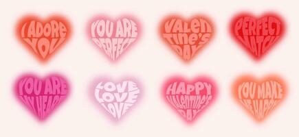 Trendy blur hearts set with text vector