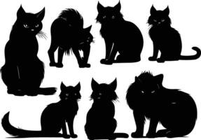 conjunto de negro gatos mirando fuera el ventana, vector ilustración en blanco antecedentes