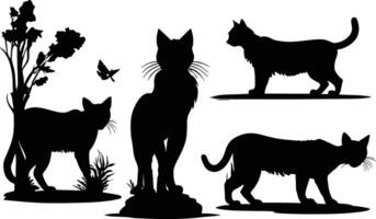 Set of black cats looking out the window, Vector illustration on white background