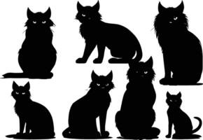 Set of black cats looking out the window, Vector illustration on white background