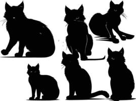 Set of black cats looking out the window, Vector illustration on white background