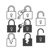 Set of padlock key. Vector outline icon template illustration