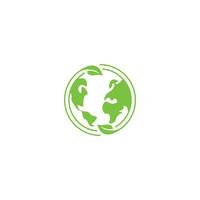 Green earth planet concept, globe with leafs. Vector icon outline template