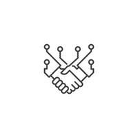 Digital handshake, digital partnership. Vector outline logo icon illustration