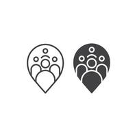 Meeting point location, pin people group. Vector outline icon template illustration