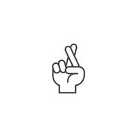 Crossed fingers,  Wish for luck hand gesture.  Vector outline icon illustration