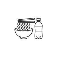 Food and drink package, noodle with water bottle. Vector outline icon template  illustration