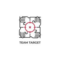 Team target, group teamwork, unity business.  Vector outline icon illustration