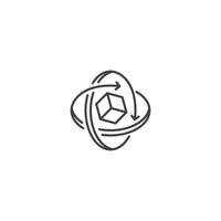 Rotation axis, cube augmented reality. Vector outline icon illustration