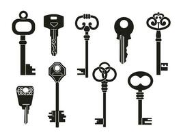 Hand drawn black Vector Keys. Keys set isolated on white background. Various vintage, old, antique and modern Keys. All elements are isolated.