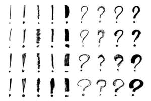Hand drawn ink question and exclamation mark illustration in sketch style. Elements for design vector