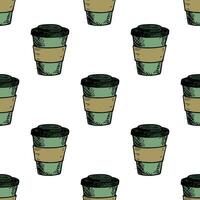 Seamless pattern with cute cup of tea or coffee doodle for decorative print, wrapping paper, greeting cards, wallpaper and fabric vector
