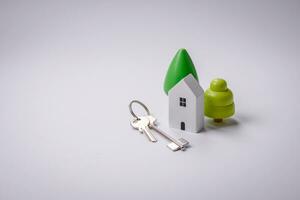 A small wooden house and keys as an idea for investing in your own home photo