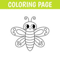 Insect coloring page, cute print with line butterfly. Printable worksheet with solution for school and preschool. Vector cartoon illustration.