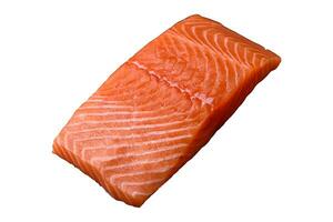 Fresh raw salmon red fish fillet with salt and spices photo