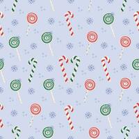 Candy cane and lollipop seamless pattern, color winter background vector