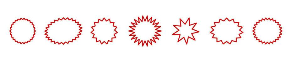 Set red star.  Star vector icons. Starburst stickers. Star symbols. Quality mark, promo stickers, price tags.  Special offer explosion silhouettes.