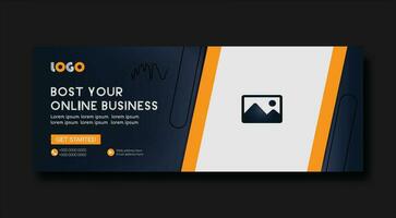 Corporate social media banner or cover template design with dark mockup vector