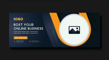 Corporate social media banner or cover template design with dark mockup vector