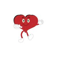 Heart funny cartoon character different pose. Cartoon red heart character with funny face. Happy cute heart emoji set. Love vector illustration. Valentine Day card