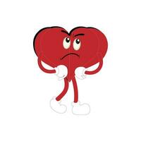 Heart funny cartoon character different pose. Cartoon red heart character with funny face. Happy cute heart emoji set. Love vector illustration. Valentine Day card