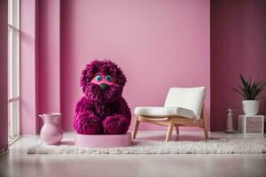AI generated Magenta puppet inspired simplistic living space with copy space photo