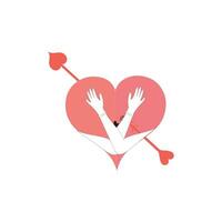 Self hugging line icon, Love yourself, cute cartoon heart character hug. Heart for love, affection, care, relationships, special days concept. Awakening positive emotions inside us. vector